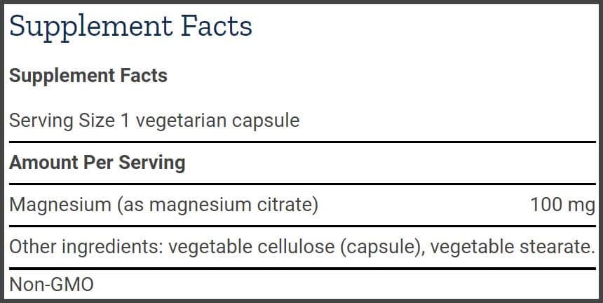 Life Extension Magnesium Citrate Ingredients