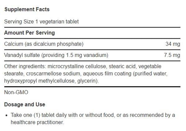 Life Extension Vanadyl Sulfate Ingredients