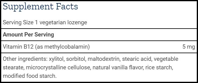 Life Extension Vitamin B12 Methylcobalamin Ingredients