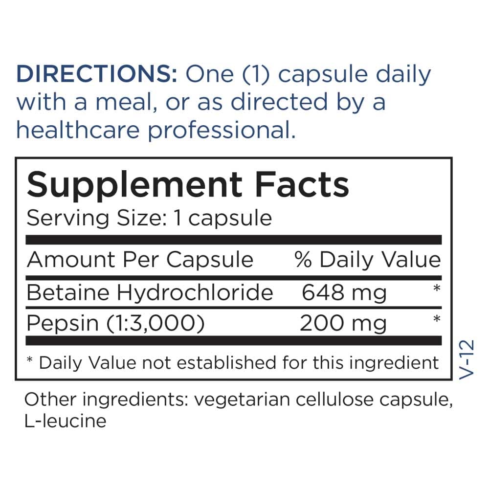 Metabolic Maintenance Betaine Hydrochloride with Pepsin Ingredients