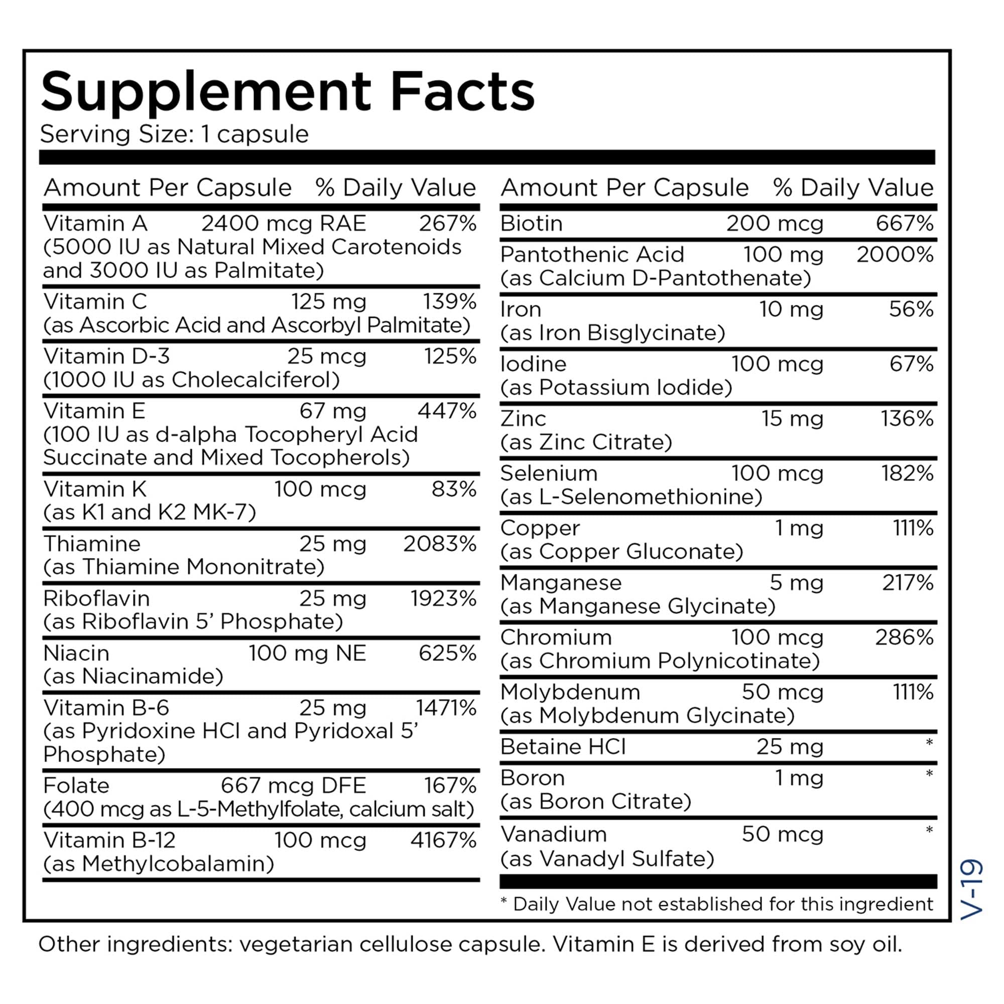 Metabolic Maintenance The Big One  with Iron Multivitamin Ingredients