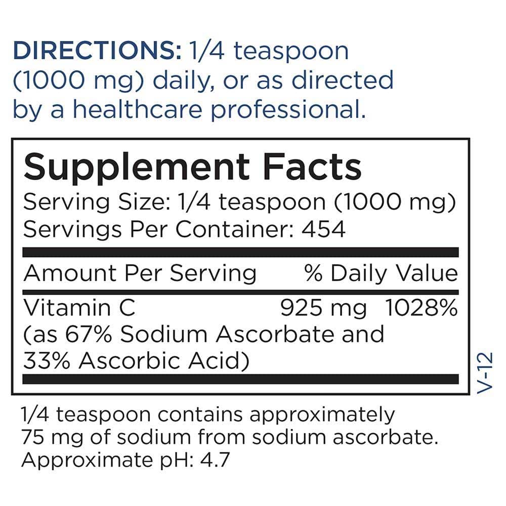 Metabolic Maintenance Vitamin C Powder (Reduced Acidity) pH 4.4 Ingredients 