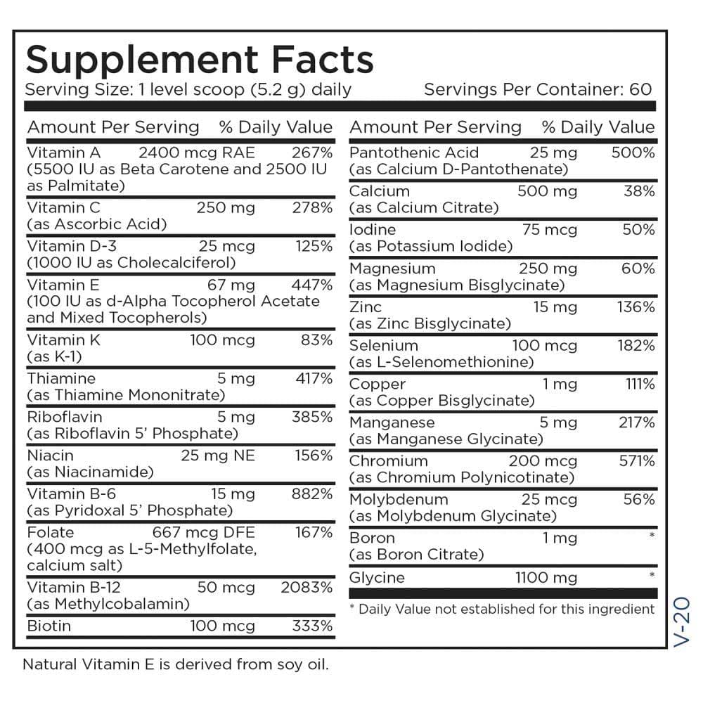 Metabolic Maintenance Vitamin/Mineral Base Powder Ingredients 