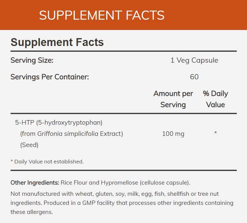 NOW 5-HTP 100 mg Ingredients