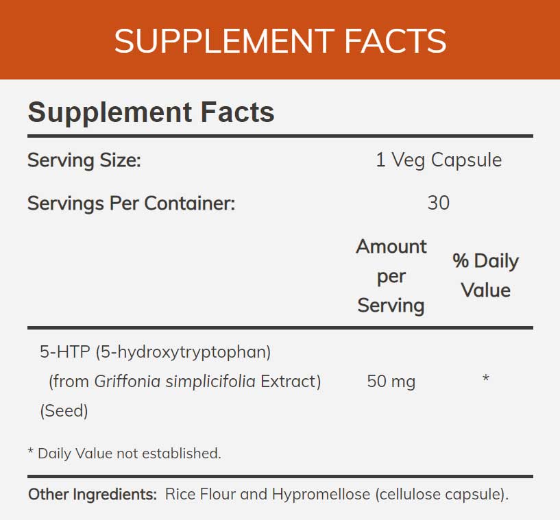 NOW 5-HTP 50 mg Ingredients