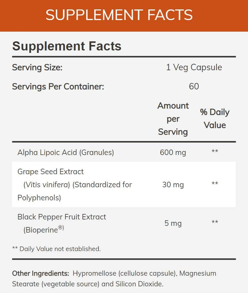 NOW Alpha Lipoic Acid Ingredients
