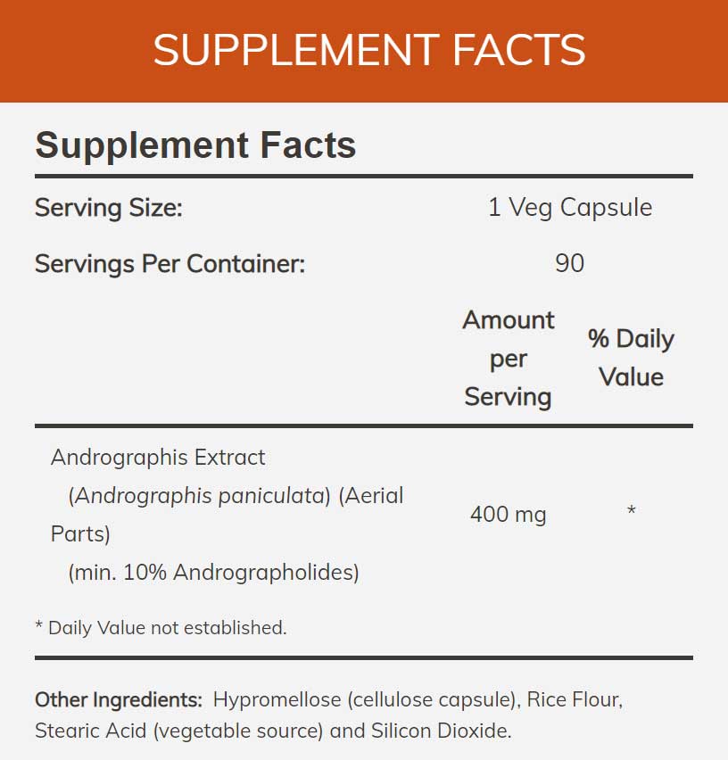 NOW Andrographis Extract 400 mg Ingredients