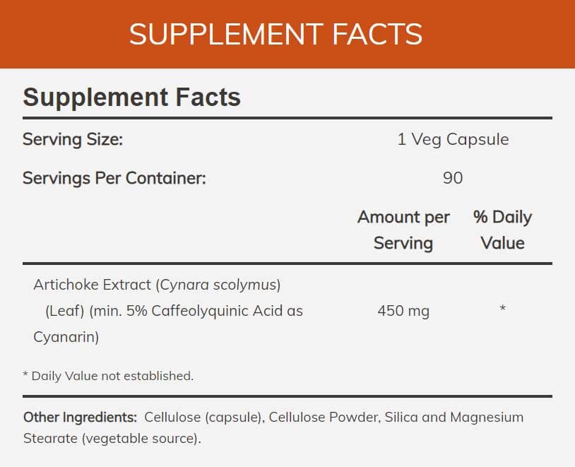 NOW Artichoke Extract 450 mg Ingredients
