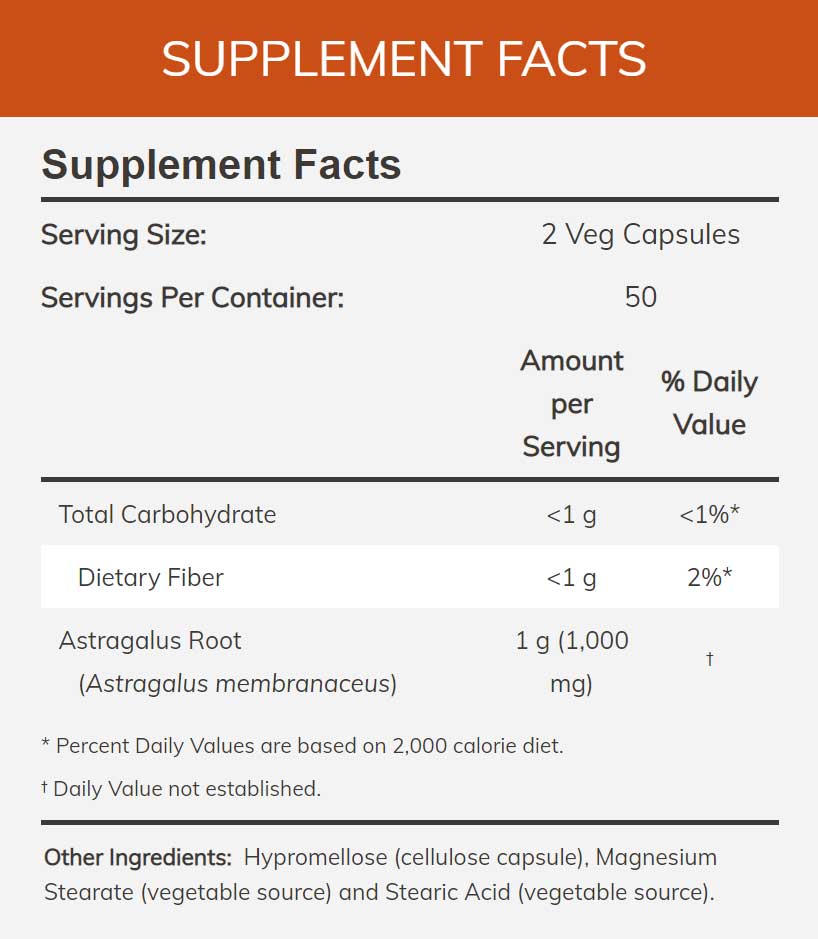 NOW Astragalus 500 mg Ingredients