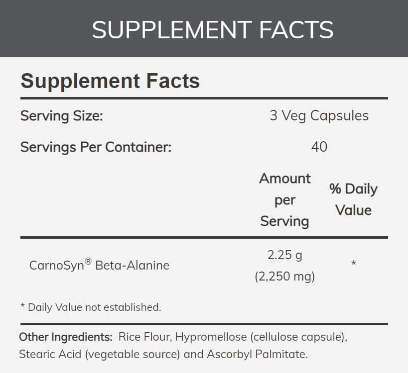 NOW Sports Beta-Alanine 750 mg Veg Capsules Ingredients