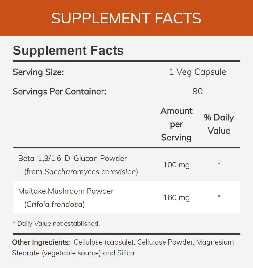 NOW Beta-1,3/1,6 -D-Glucan 100 mg Ingredients