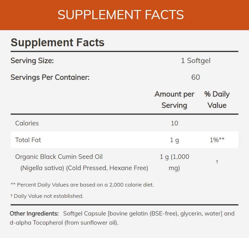 NOW Black Cumin Seed Oil 1000 mg Ingredients