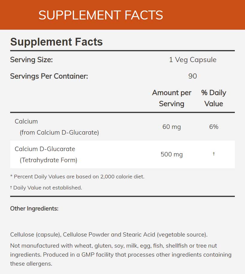 NOW Calcium D-Glucarate 500 mg Ingredients