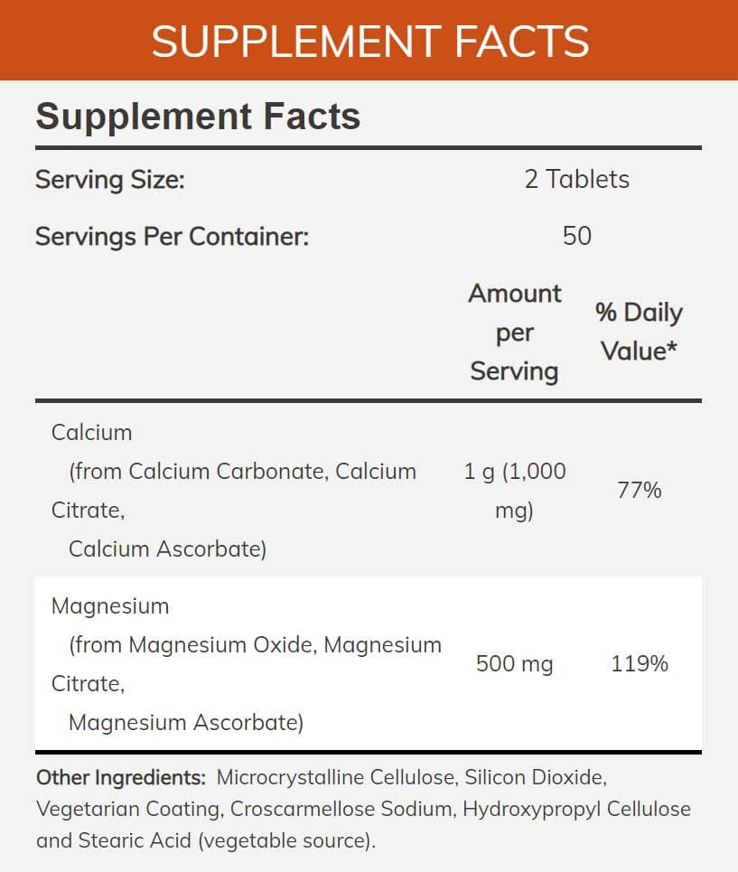 NOW Calcium & Magnesium Tablets Ingredients