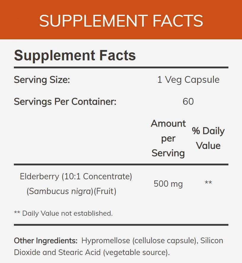 NOW Elderberry Extract 500 mg Ingredients