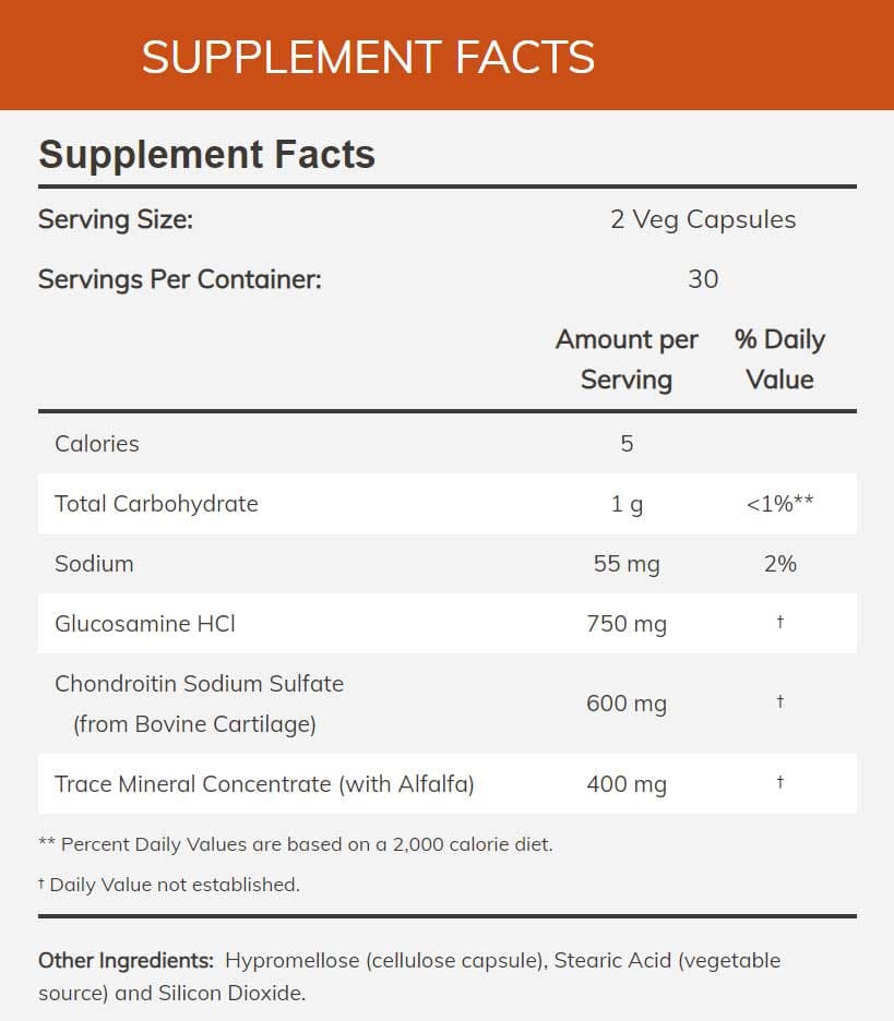 NOW Glucosamine & Chondroitin Ingredients