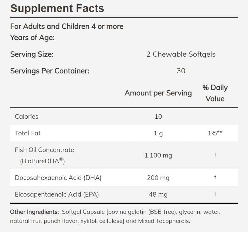 NOW Kids DHA Chewables 100 mg Ingredients