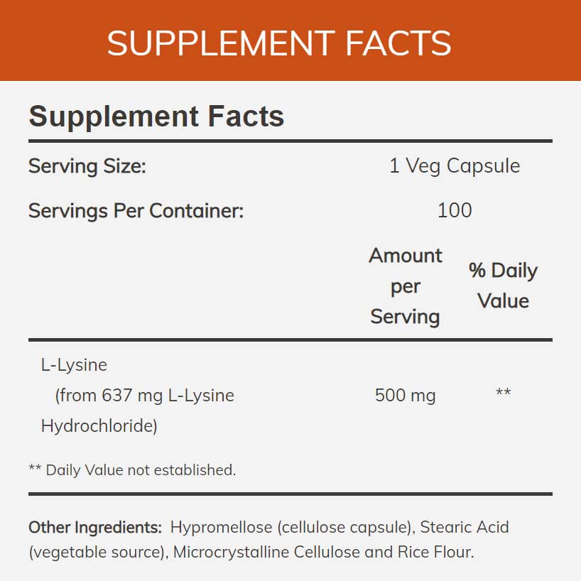 NOW L-Lysine 500 mg Ingredients