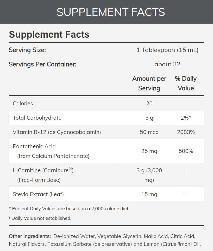 NOW Sports Triple Strength L-Carnitine 3000 mg, Liquid Ingredients