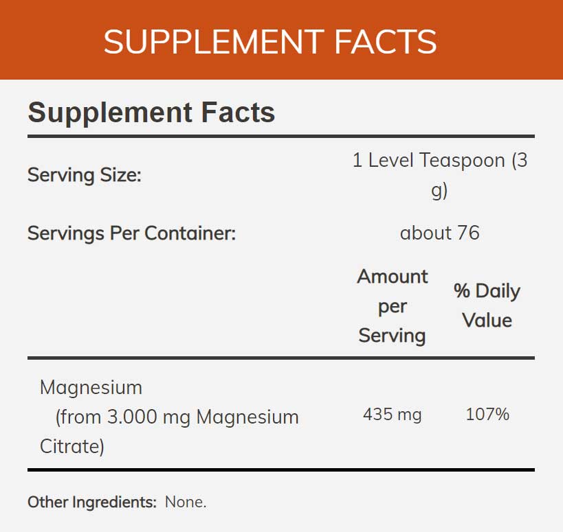 NOW Magnesium Citrate Pure Powder Ingredients