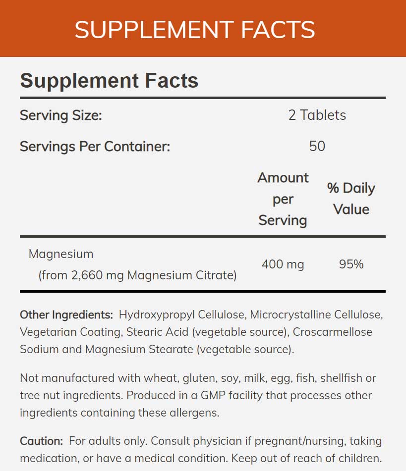 NOW Magnesium Citrate Ingredients