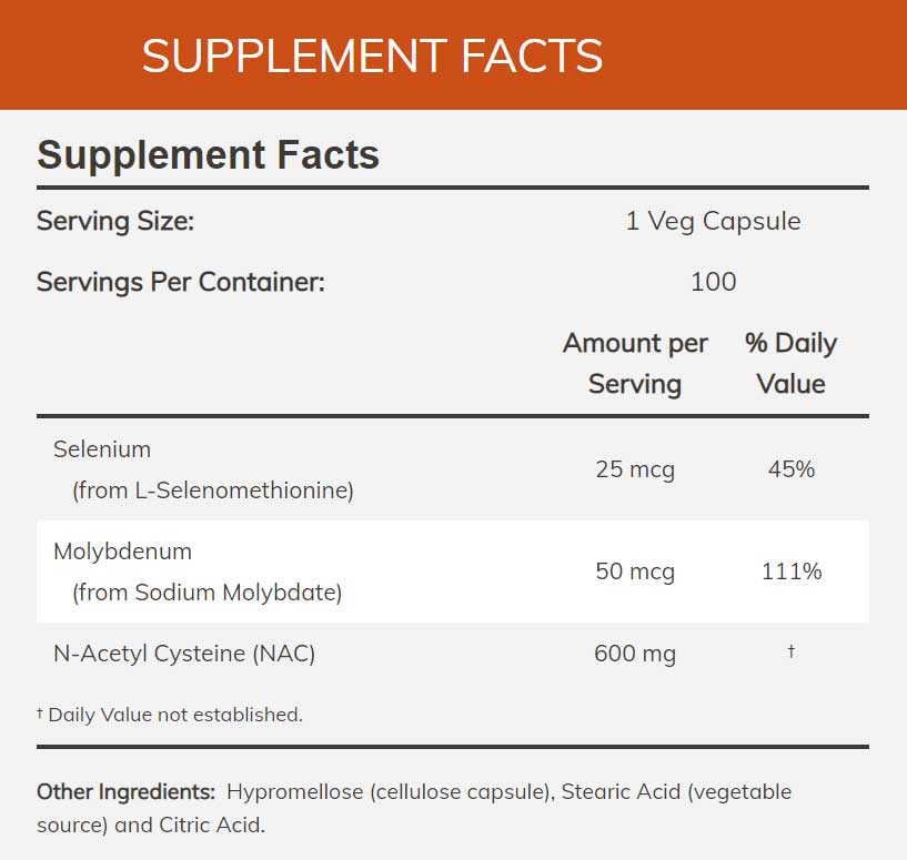 NOW NAC 600 mg Ingredients