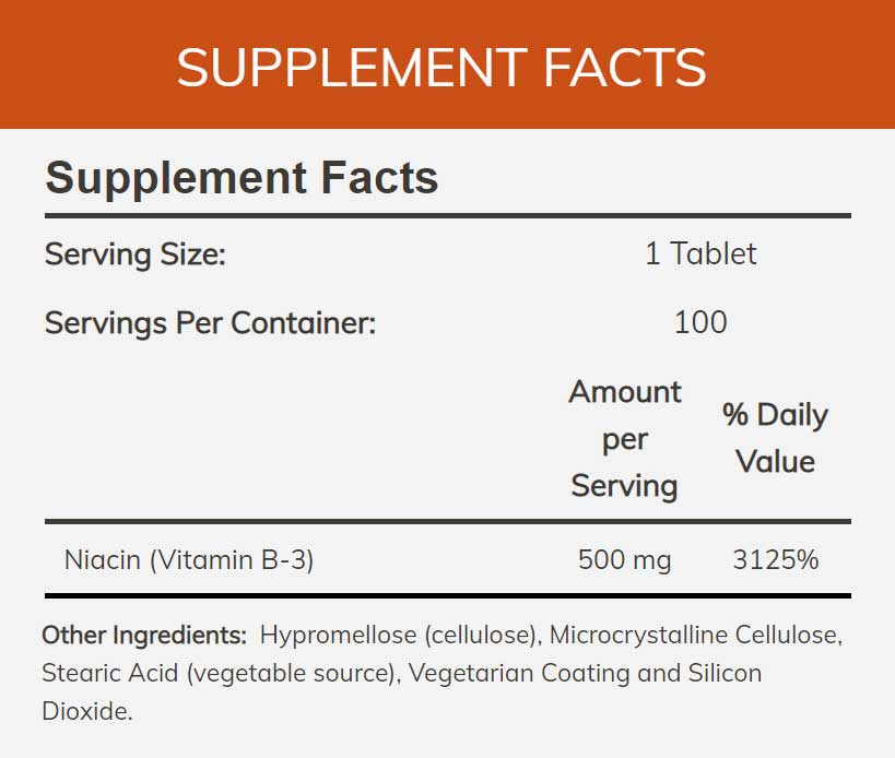 NOW Niacin 500 mg Ingredients