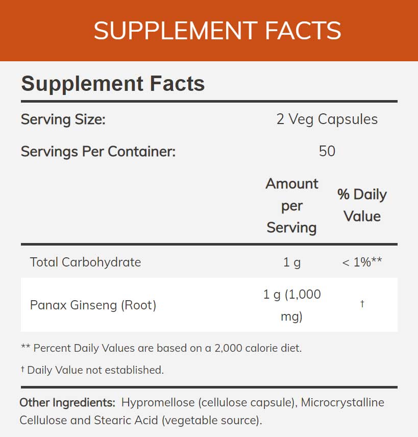 NOW Panax Ginseng 500 mg Ingredients