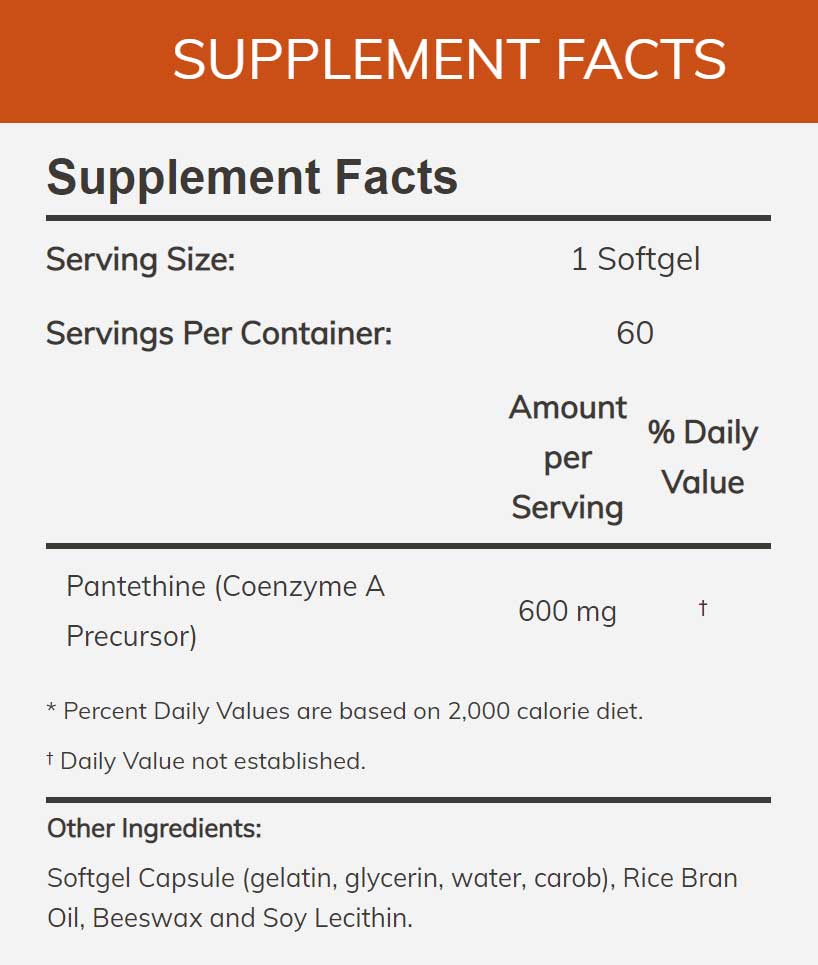 NOW Double Strength Pantethine 600 mg Ingredients