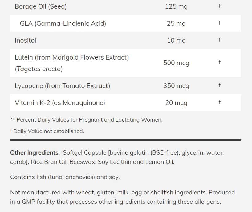 NOW Prenatal Gels + DHA Ingredients