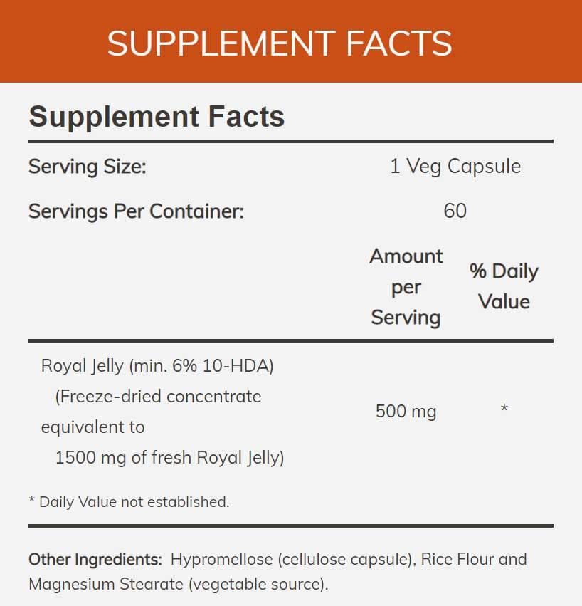 NOW Royal Jelly 1500 mg Ingredients