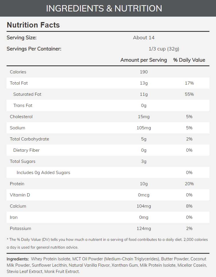NOW Sports Keto Protein with MCT Powder Ingredients