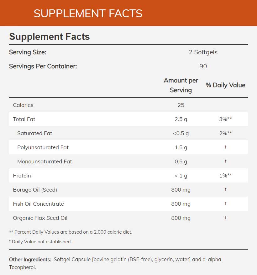 NOW Super Omega 3-6-9 1,200 mg Ingredients
