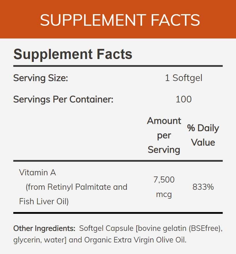 NOW Vitamin A 25,000 IU Ingredients