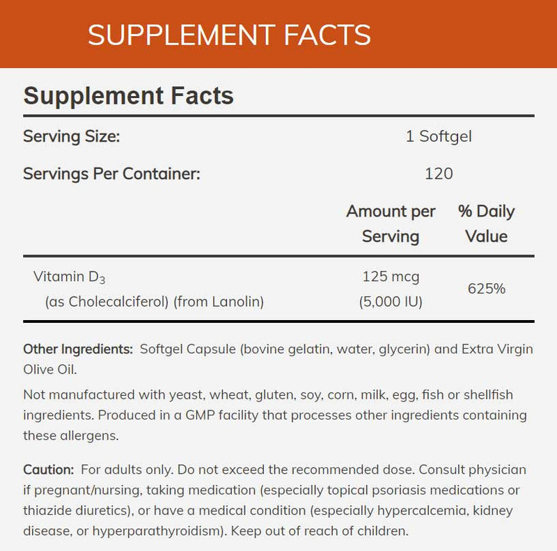 NOW Vitamin D-3 5,000 IU Ingredients