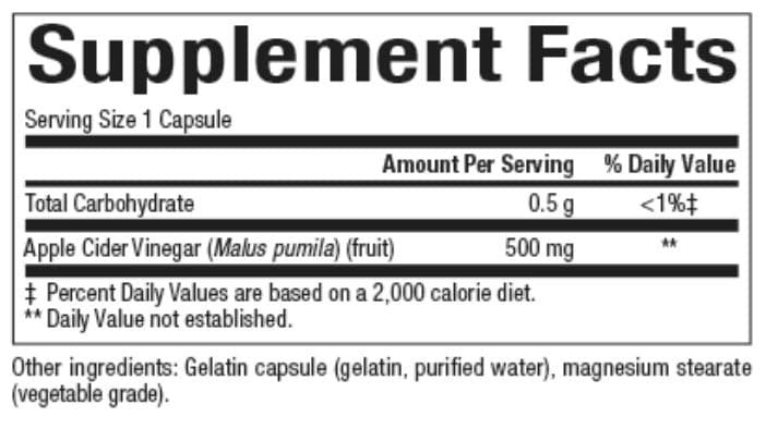 Natural Factors Fermented Apple Cider Vinegar 500 mg Ingredients