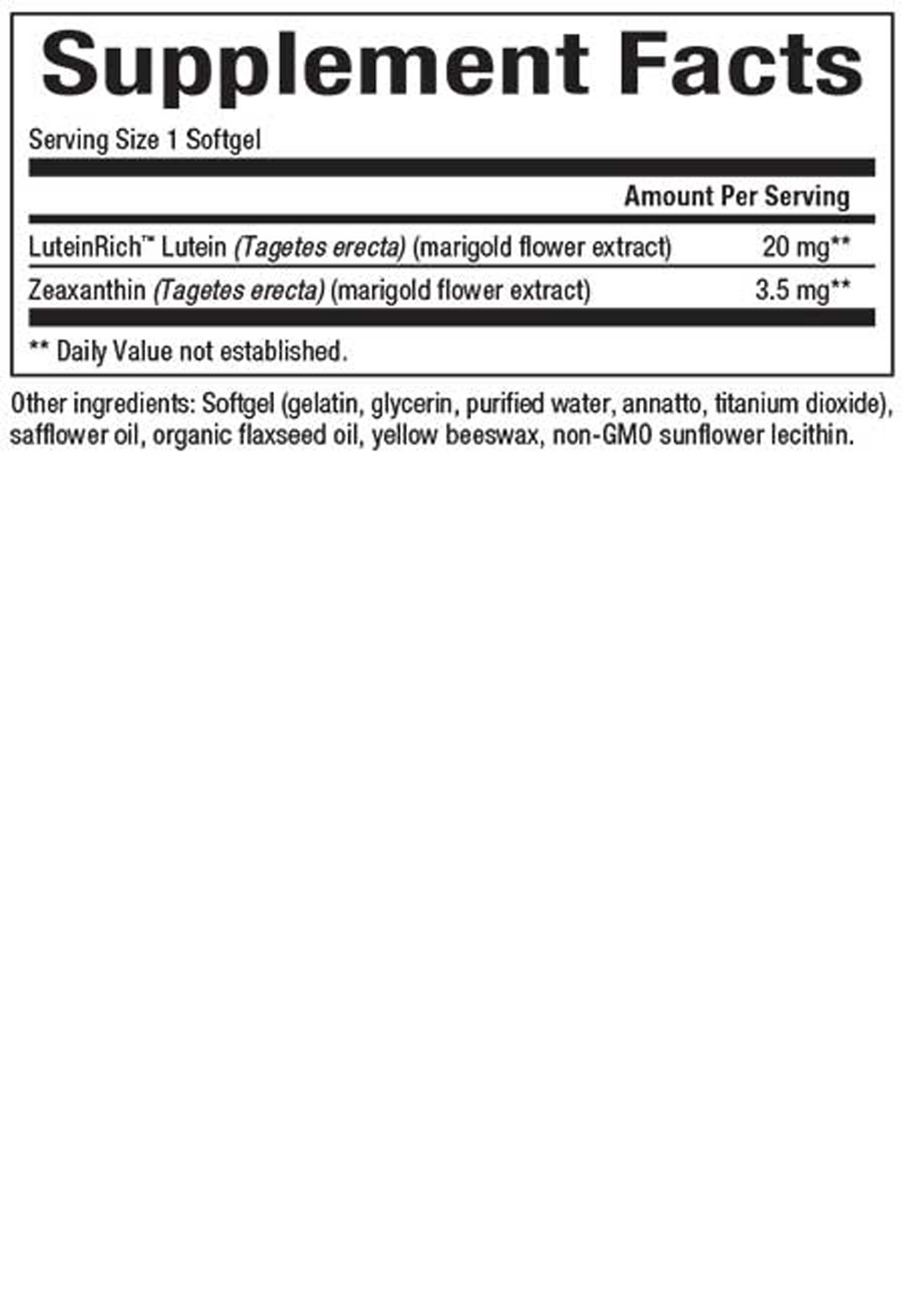 Natural Factors Lutein 20 mg Ingredients