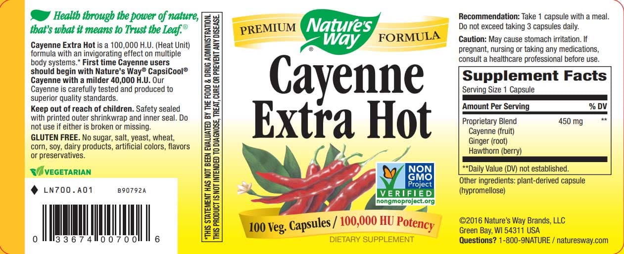 Nature's Way Cayenne Extra Hot Premium Blend Label