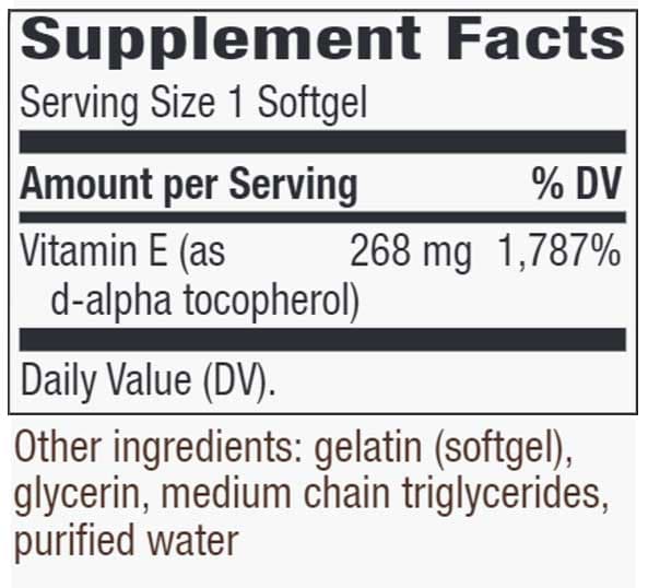 Nature's Way Vitamin E (D-Alpha Tocopherol) Ingredients