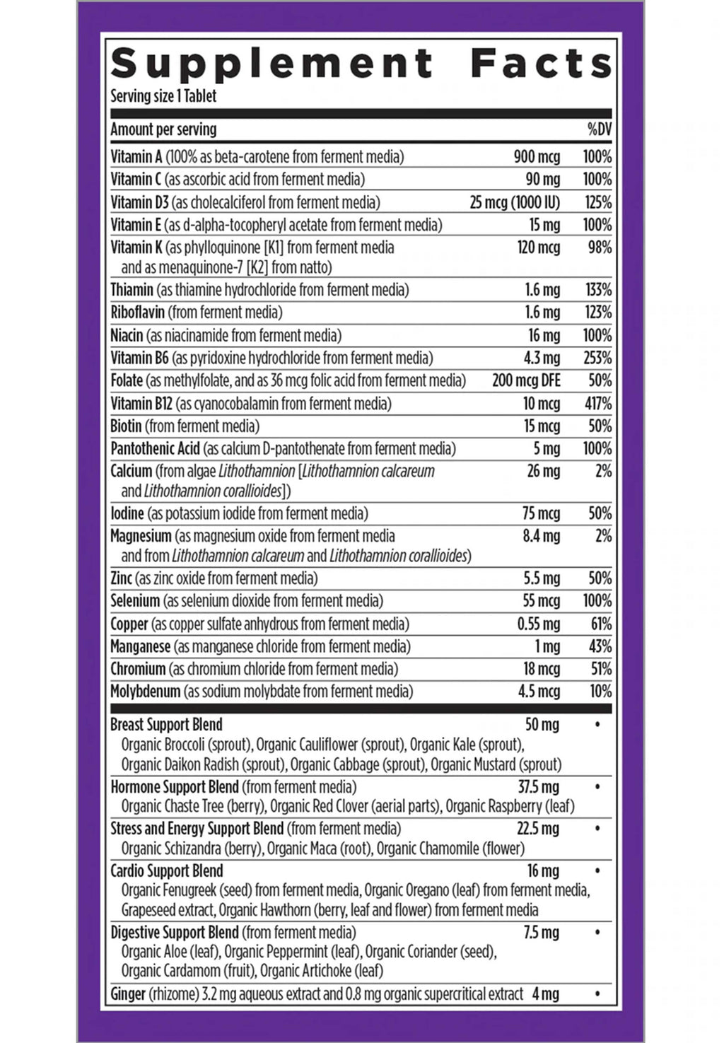 Chapter Ingridient New Chapter Every Woman's One Daily 40+ Multivitamin Ingredients