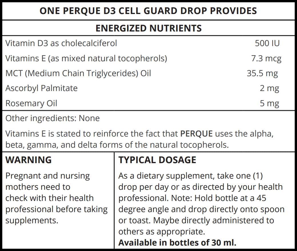 Perque D3 Cell Guard Ingredients