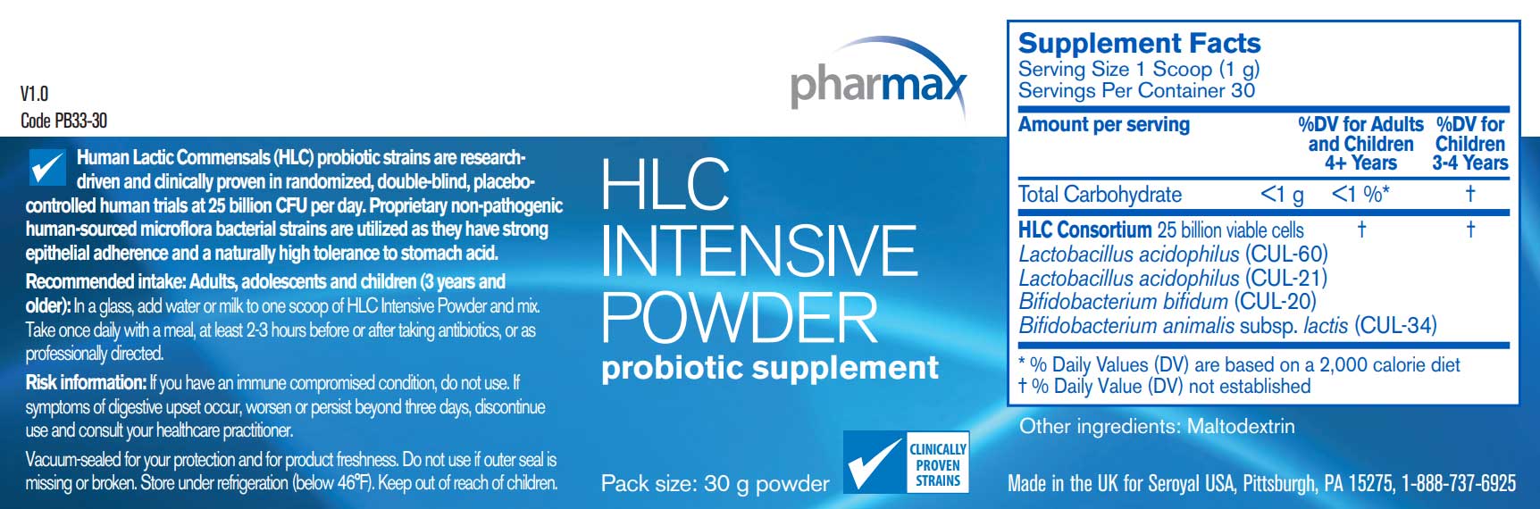 Pharmax HLC Intensive Ingredients