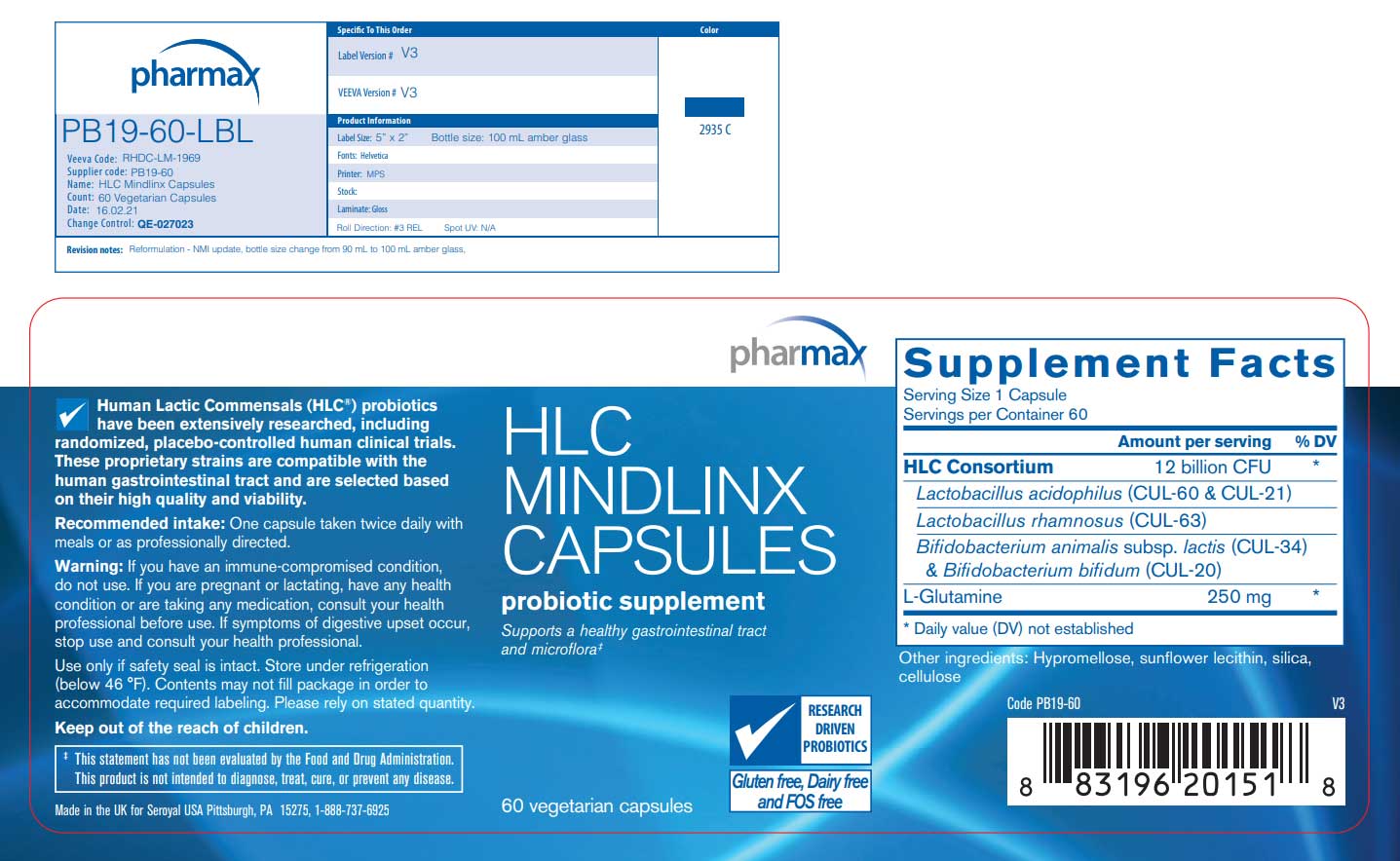 Pharmax HLC MindLinx Ingredients