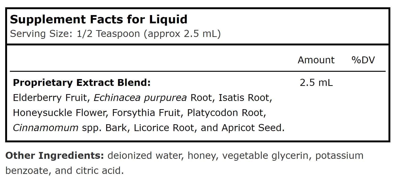 Planetary Herbals Echinacea-Elderberry Syrup Alcohol Free Ingredients