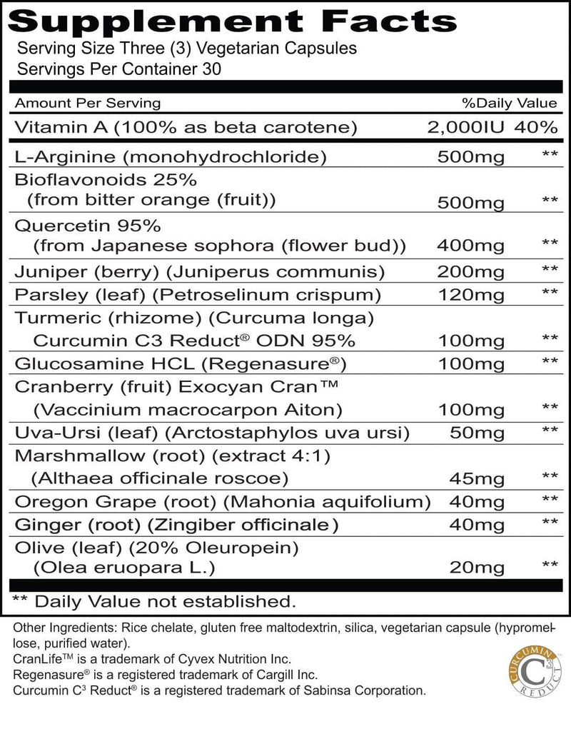 Priority One Urinary Tranquility Ingredients