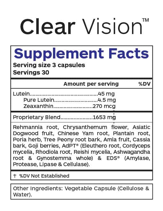 Professional Botanicals Clear Vision Ingredients