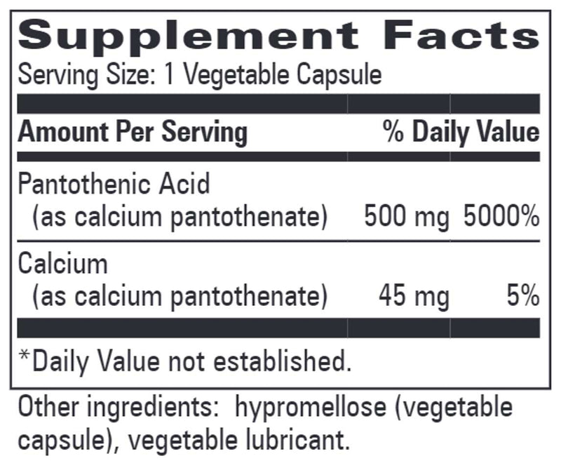 Progressive Laboratories Pantothenic 500 Ingredients 