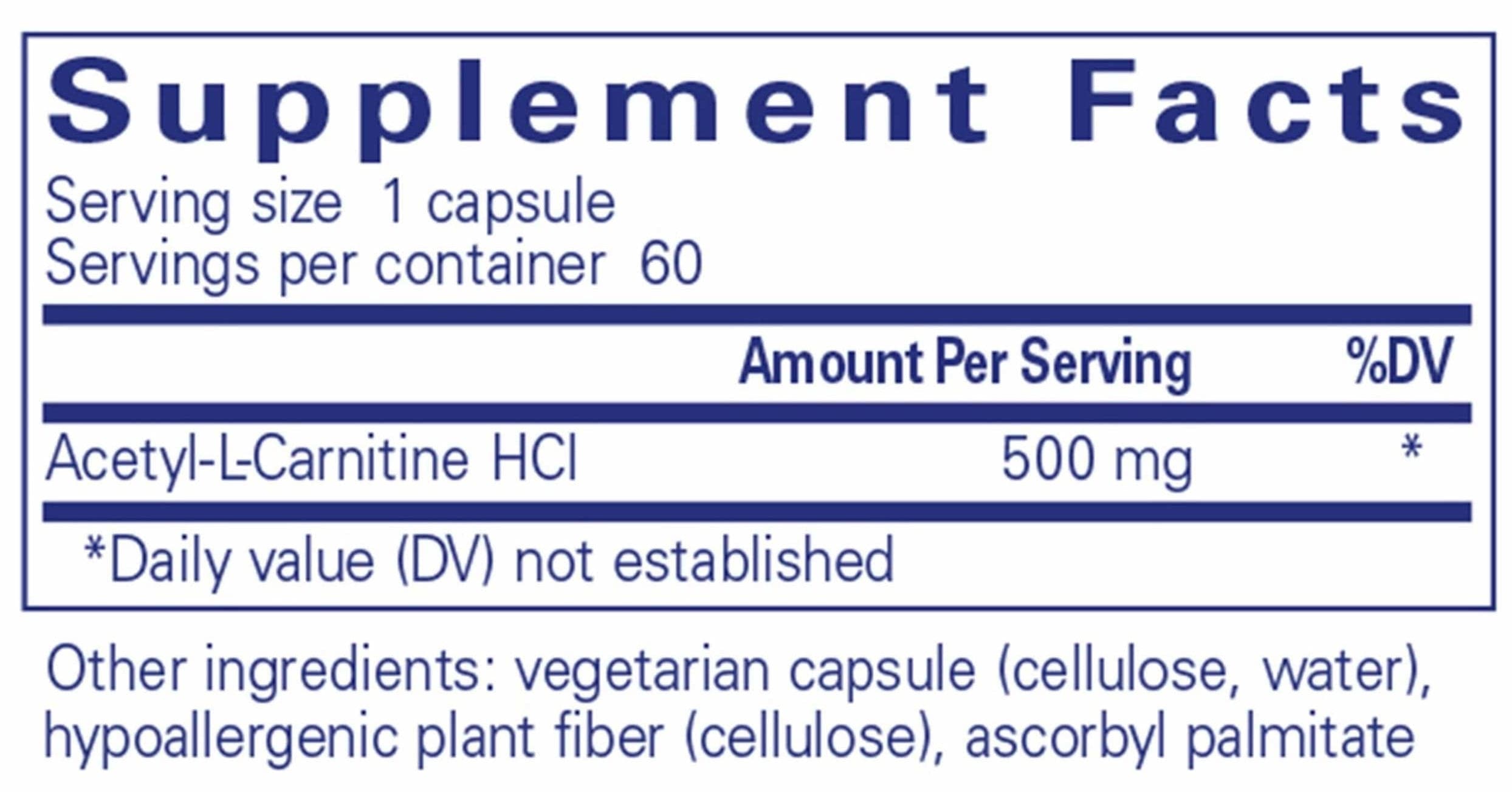 Pure Encapsulations Acetyl-l-Carnitine 500mg Ingredients