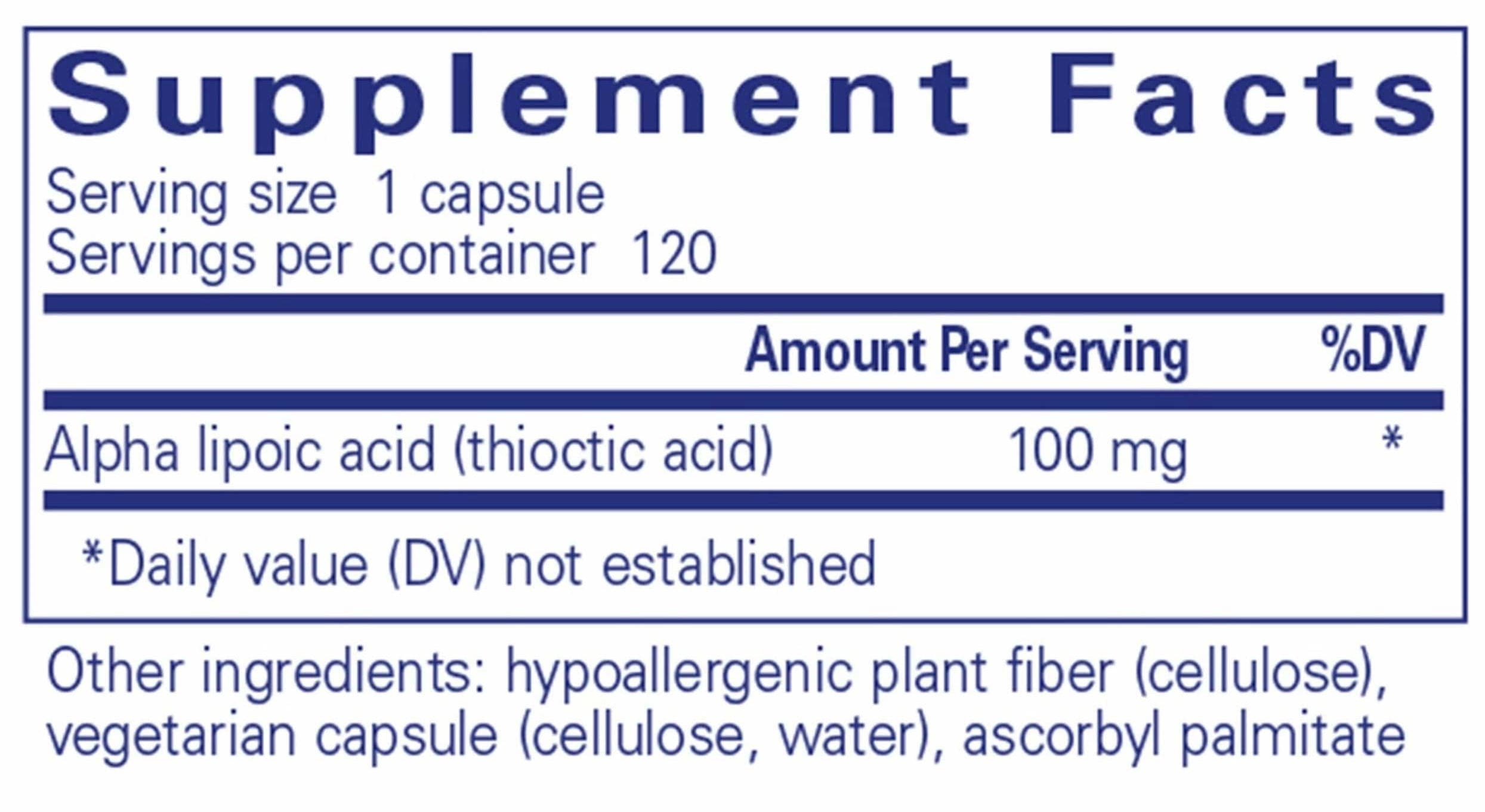 Pure Encapsulations Alpha Lipoic Acid 100mg Ingredients