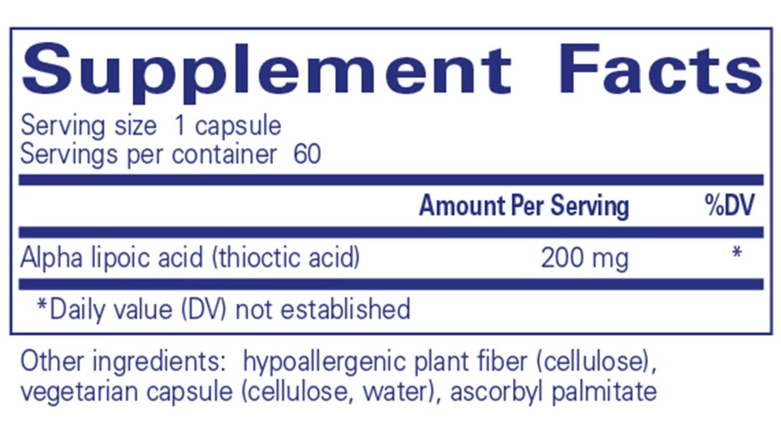 Pure Encapsulations Alpha Lipoic Acid 200mg Ingredients